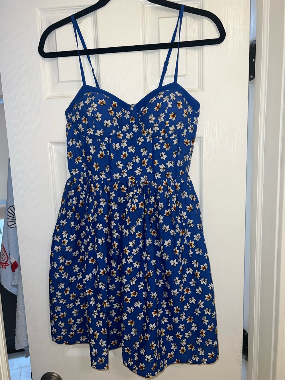 Blue Floral Mini Dress with Spaghetti Straps
